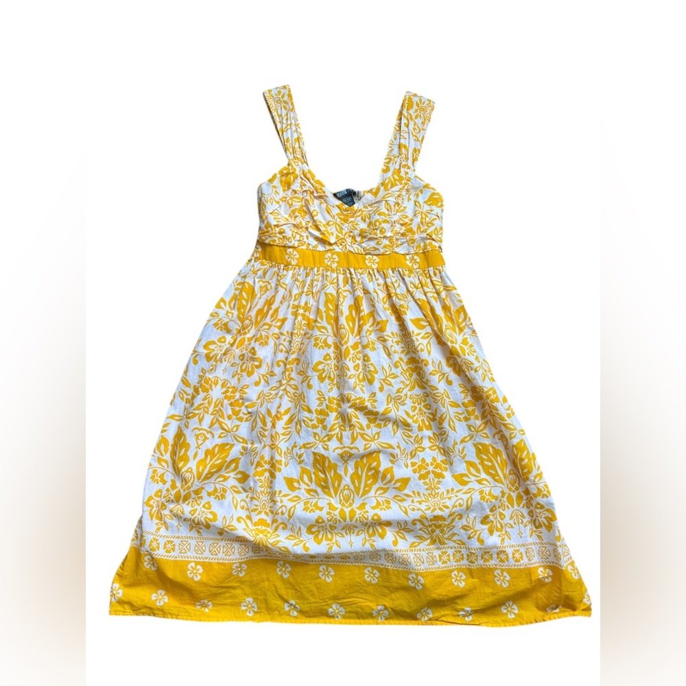 CG Sport 100% Cotton Vibrant Yellow-Gold and White Floral Sundress Medium